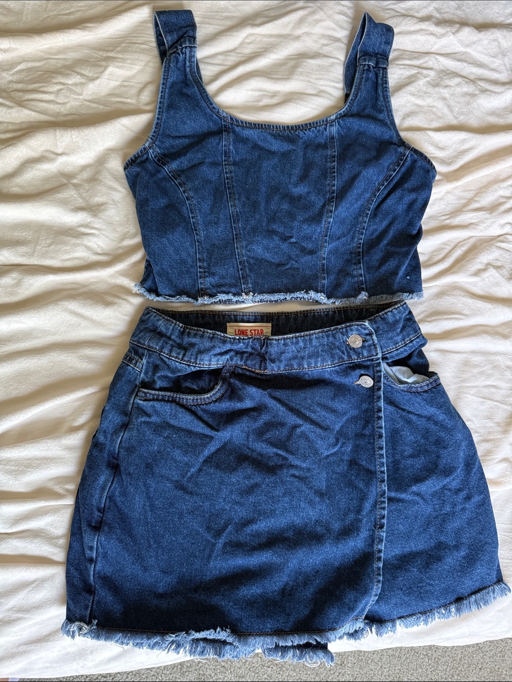 Lone Star Dark Wash Denim Crop Top + Skirt Set